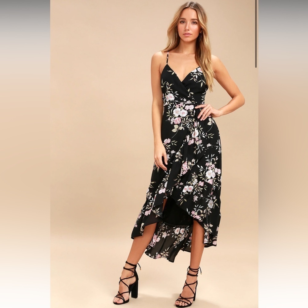 Gild the Lily Black Floral Print High Low Maxi Dress